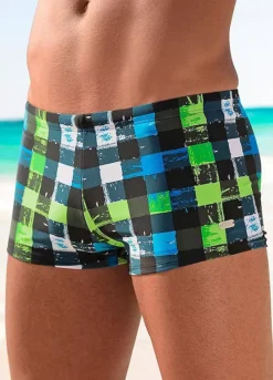 Buffalo Checked Boxer Swimming Trunks
