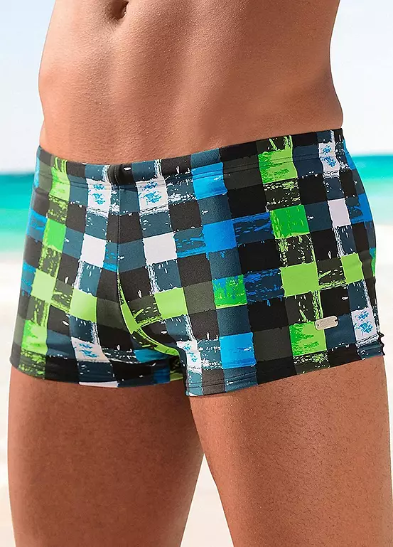 Buffalo Checked Boxer Swimming Trunks 1 Buffalo Checked Boxer Swimming Trunks