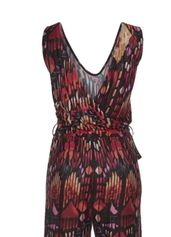 Buffalo V-Neck Patterned Jumpsuit -Modish Dress Up Buffalo V Neck Patterned Jumpsuit43948266FRSC W02