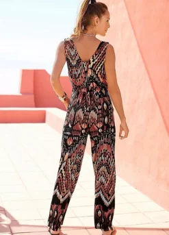 Buffalo V-Neck Patterned Jumpsuit -Modish Dress Up Buffalo V Neck Patterned Jumpsuit43948266FRSP W01