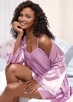 Lace Trim Belted Kimono