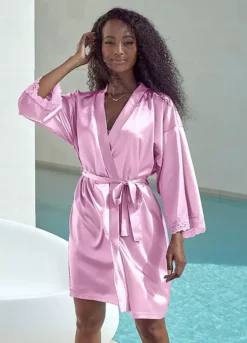 Lace Trim Belted Kimono -Modish Dress Up Lace Trim Belted Kimono25779624FRSP W02