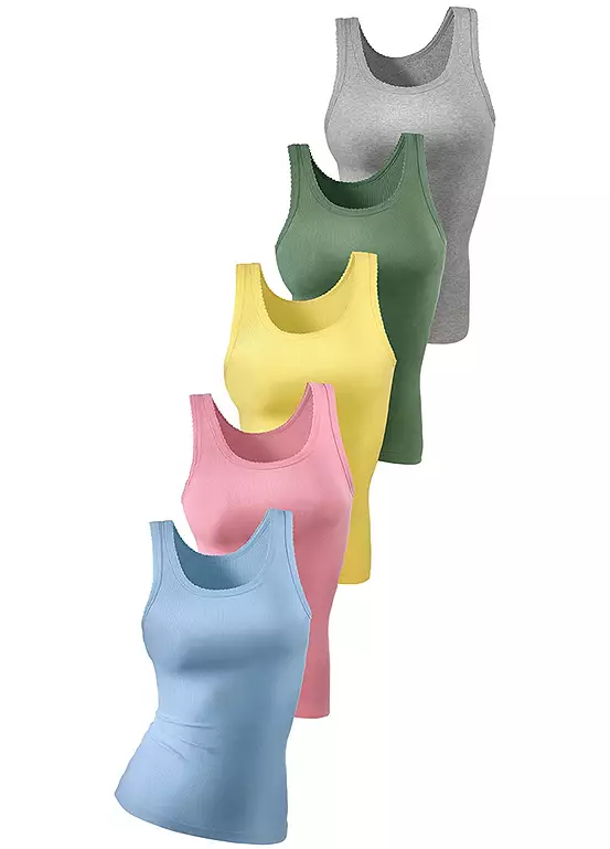 Petite Fleur Pack Of 5 Fine Rib Vests 4 Petite Fleur Pack Of 5 Fine Rib Vests - Image 4