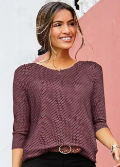 Vivance Cropped Sleeve Print Top