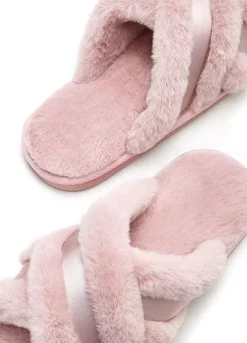 Vivance Cross Strap Plush Slippers -Modish Dress Up Vivance Cross Strap Plush Slippers38798326FRSC W02
