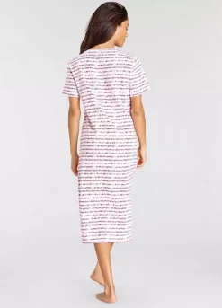 Vivance Dreams Stripe Short Sleeve Midi Nightie -Modish Dress Up Vivance Dreams Stripe Short Sleeve Midi Nightie78513209FRSP W01