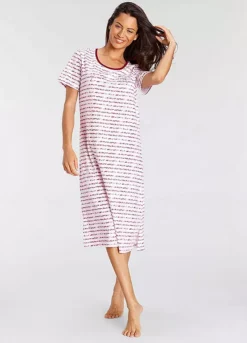 Vivance Dreams Stripe Short Sleeve Midi Nightie -Modish Dress Up Vivance Dreams Stripe Short Sleeve Midi Nightie78513209FRSP W03