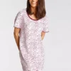 Vivance Dreams Stripe Short Sleeve Ruffle Hem Nightie