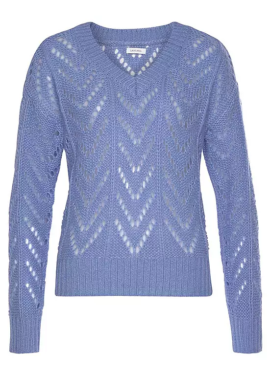 Vivance Openwork V-Neck Jumper 2 Vivance Openwork V-Neck Jumper - Image 2