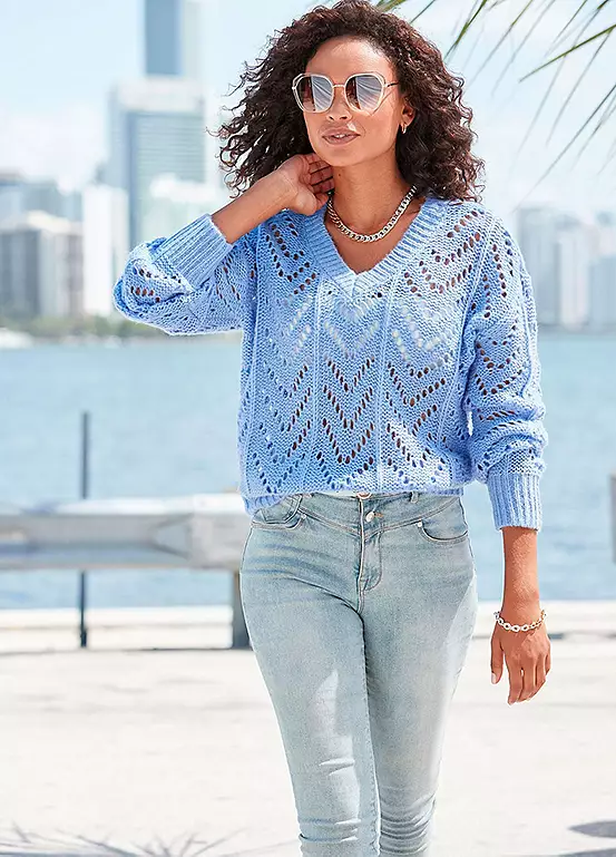 Vivance Openwork V-Neck Jumper 5 Vivance Openwork V-Neck Jumper - Image 5