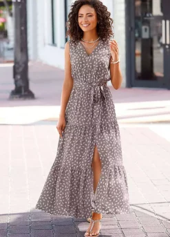 Vivance Printed V-Neck Maxi Dress