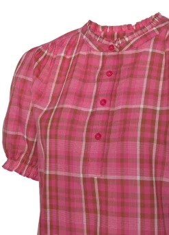 Vivance Short Sleeve Checked Blouse -Modish Dress Up Vivance Short Sleeve Checked Blouse72404526FRSC W02