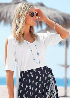 Vivance V-Neck Cold Shoulder Top